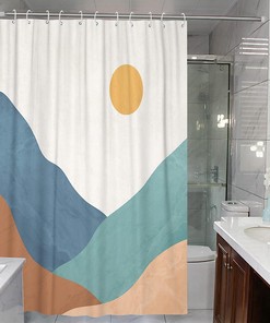 Abstract Mountain Art Printed Waterproof Fabric Shower Curtain for Boho Bathroom Decor