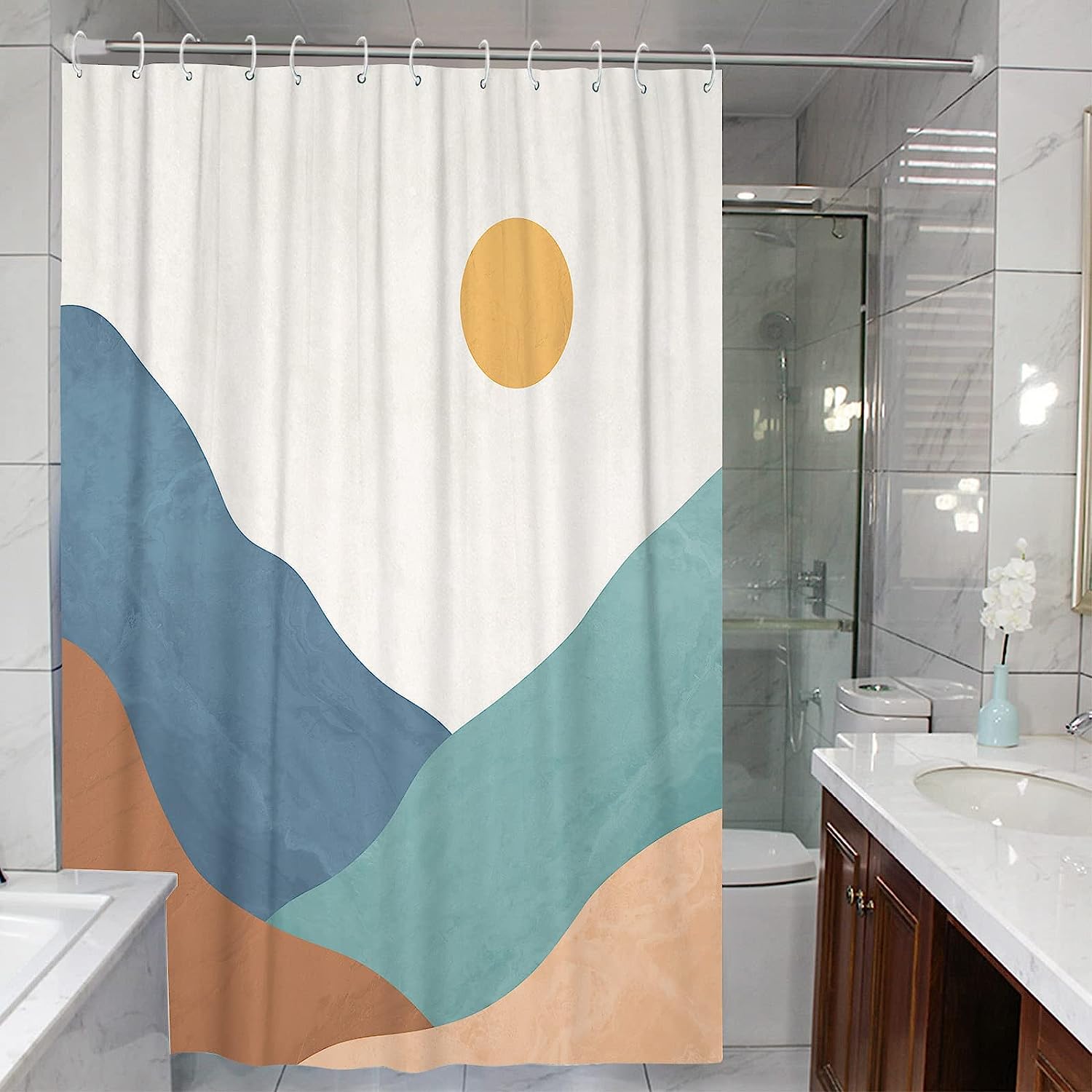Abstract Mountain Art Printed Waterproof Fabric Shower Curtain for Boho Bathroom Decor