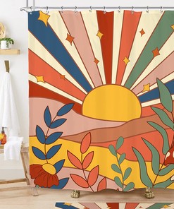 Abstract Mountain Cute Rainbow Sun Floral Leaves Mushroom 70s Shower Curtain for Bathroom Home Decor by Imirell 