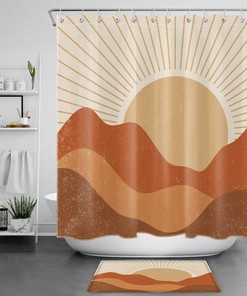 Abstract Mountain Sun Mid Century Retro Shower Curtain for Bathroom Decor