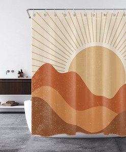Abstract Mountain Sun Mid Century Retro Shower Curtain for Bathroom Decor
