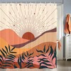 Abstract Mountain Sunset Leaf Leaves Mid Century Shower Curtain for Boho Terracotta Bathroom Decor