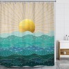 Abstract Nautical Ocean Waves Shower Curtain in Gold and Teal for a Tropical Bathroom