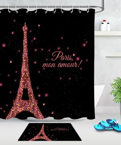 Abstract Neon Eiffel Tower Shower Curtain In Black, Perfect For Any Art Deco Bathroom