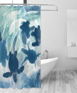 Abstract Ocean Tortoise Reflection Printed Waterproof Fabric Shower Curtain