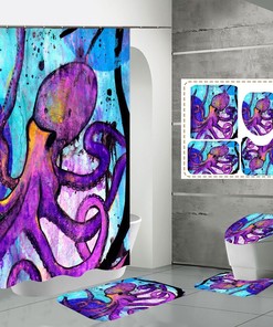 Abstract Octopus Shower Curtain with Ocean Theme