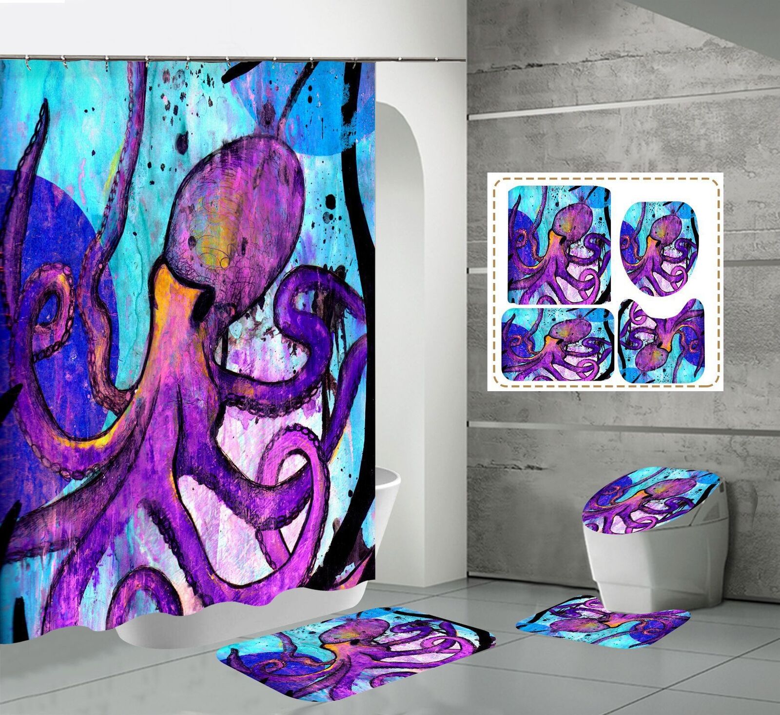 Abstract Octopus Shower Curtain with Ocean Theme