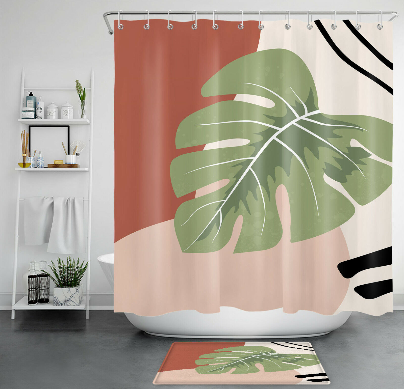 Abstract Palm Leaf Minimalist Shower Curtain for Modern Bathrooms