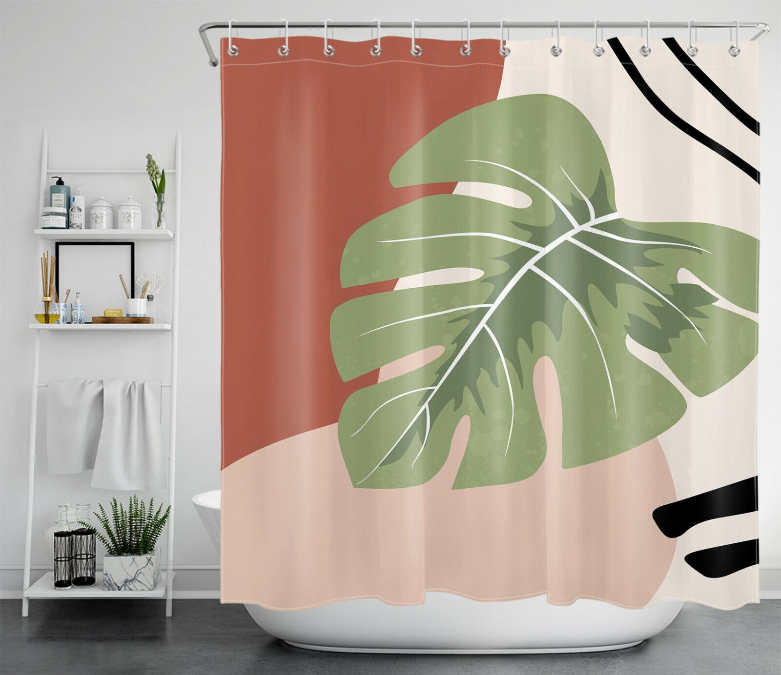 Abstract Palm Leaf Minimalist Shower Curtain for Modern Bathrooms