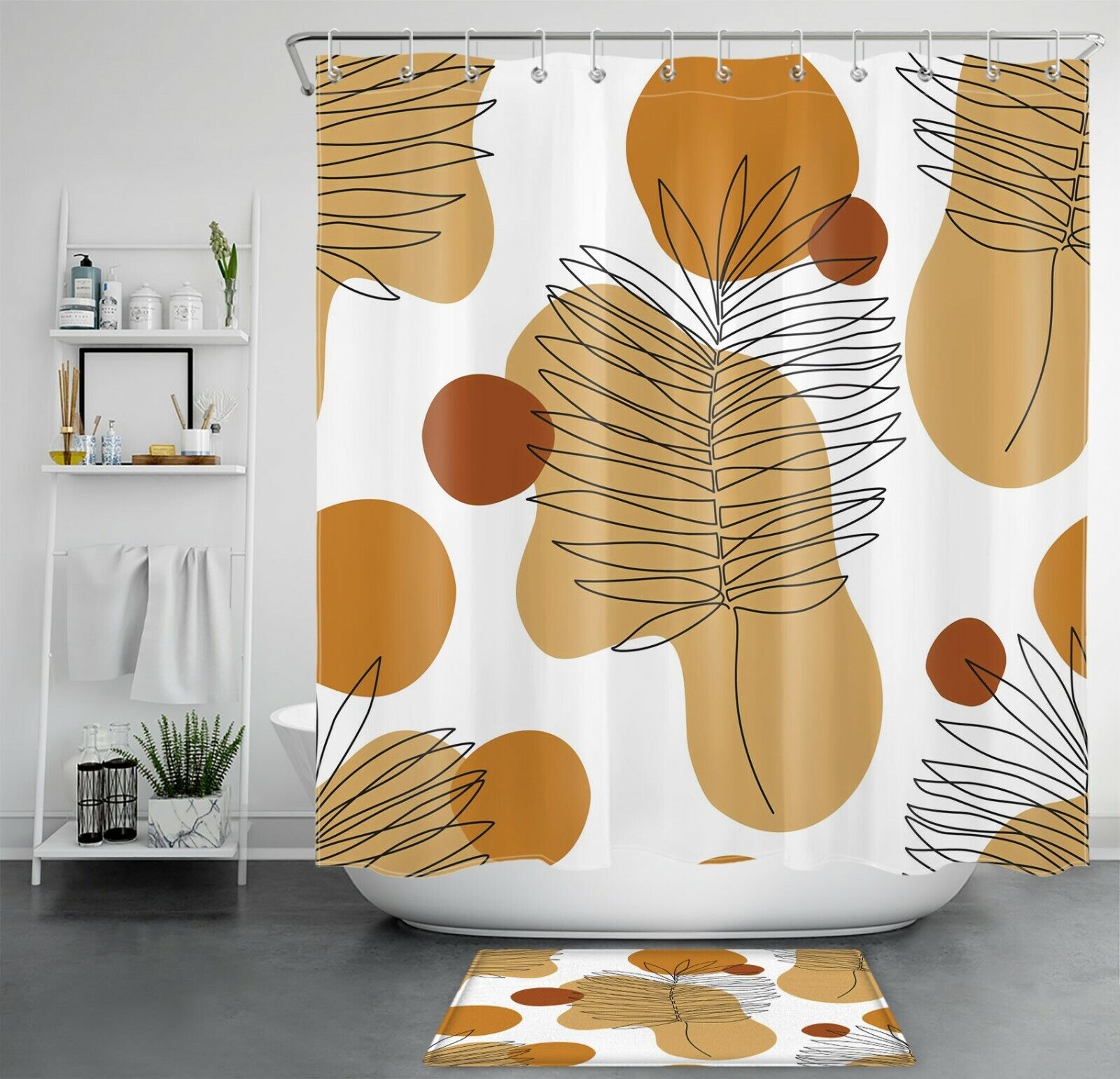 Abstract Palm Leaf Shower Curtain - Contemporary Bathroom Decor