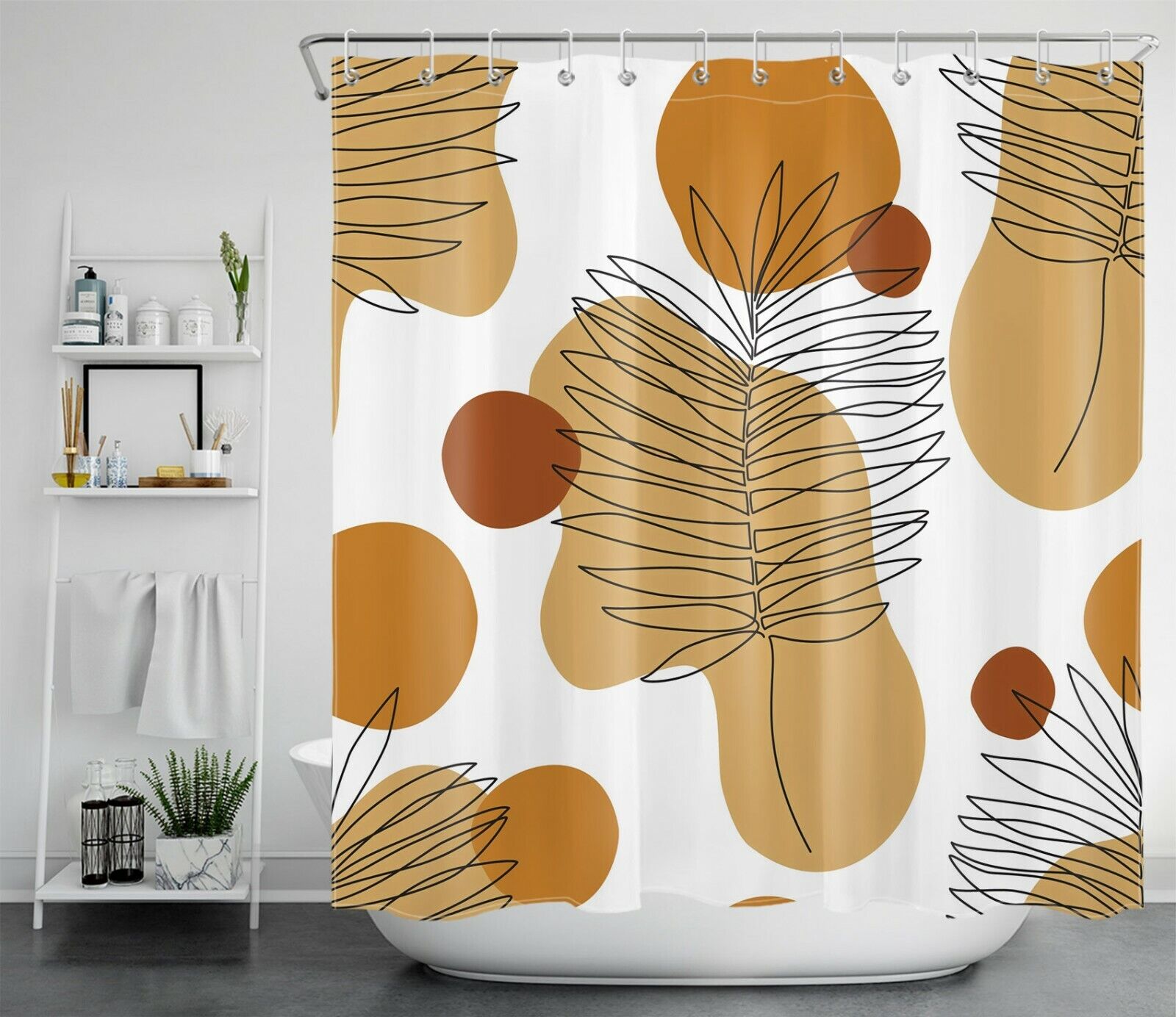 Abstract Palm Leaf Shower Curtain - Contemporary Bathroom Decor
