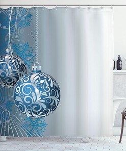 Abstract Pattern Snowflake Motifs Curlicues On Baubles Christmas Shower Curtain - Cloth Fabric Bathroom Decors