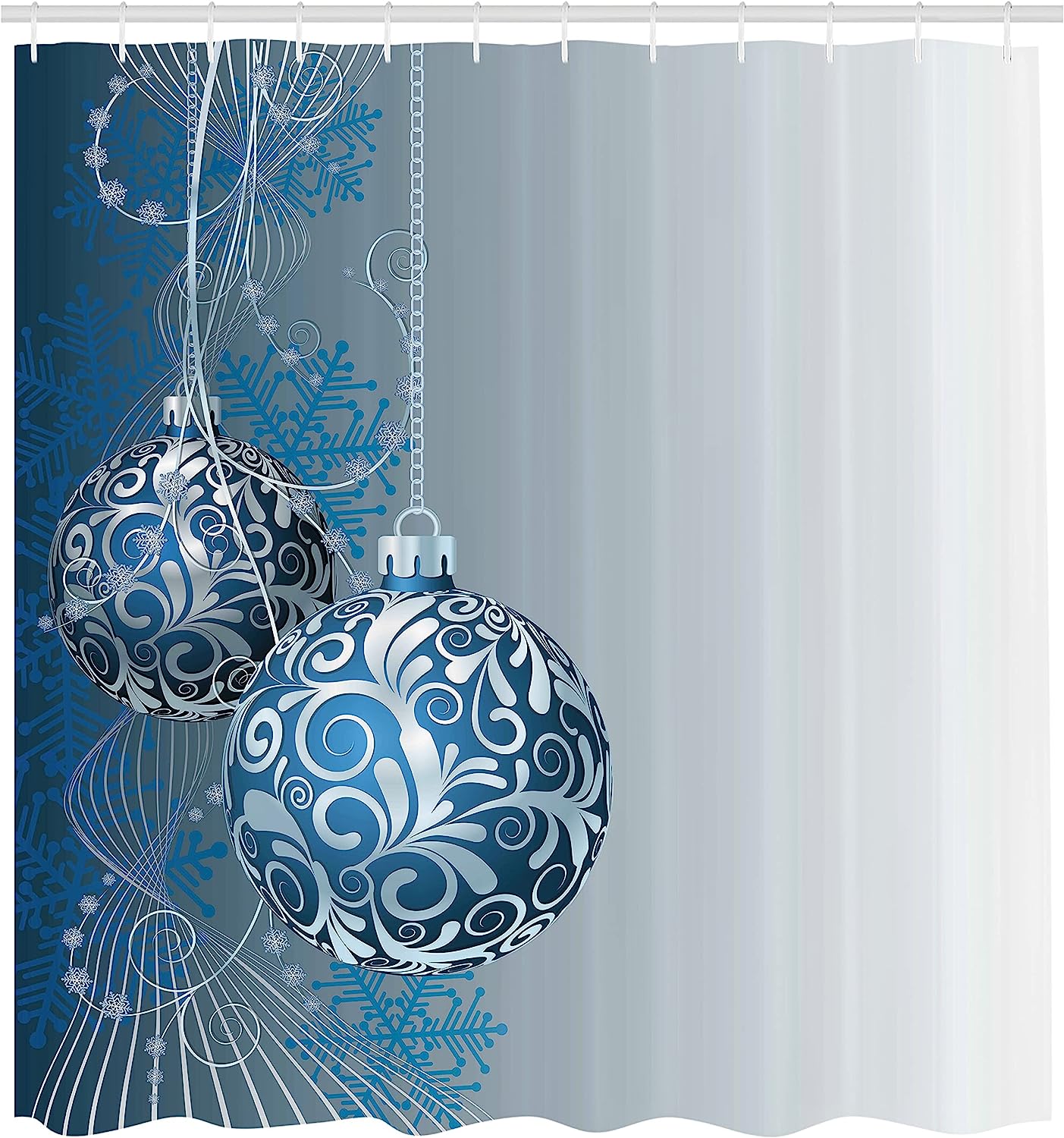Abstract Pattern Snowflake Motifs Curlicues On Baubles Christmas Shower Curtain - Cloth Fabric Bathroom Decors - Image 2