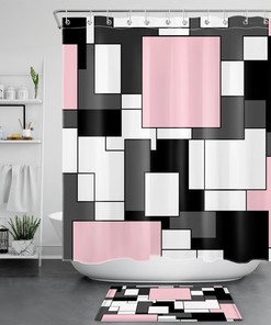 Abstract Pink Geometric Pattern Shower Curtain For Minimalist Bathroom Decor