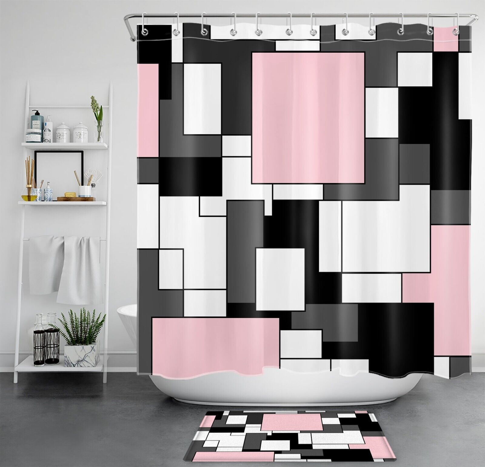 Abstract Pink Geometric Pattern Shower Curtain For Minimalist Bathroom Decor