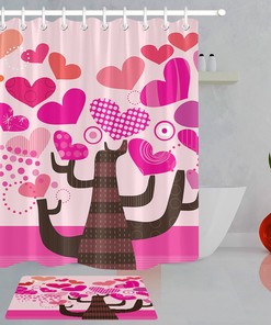 Abstract Pink Hearts Tree Shower Curtain for Bathroom Decor