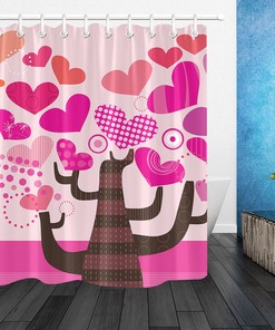 Abstract Pink Hearts Tree Shower Curtain for Bathroom Decor