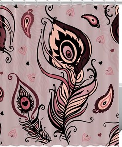 Abstract Pink Peacock Feather Fabric Shower Curtain for Bathroom Decor