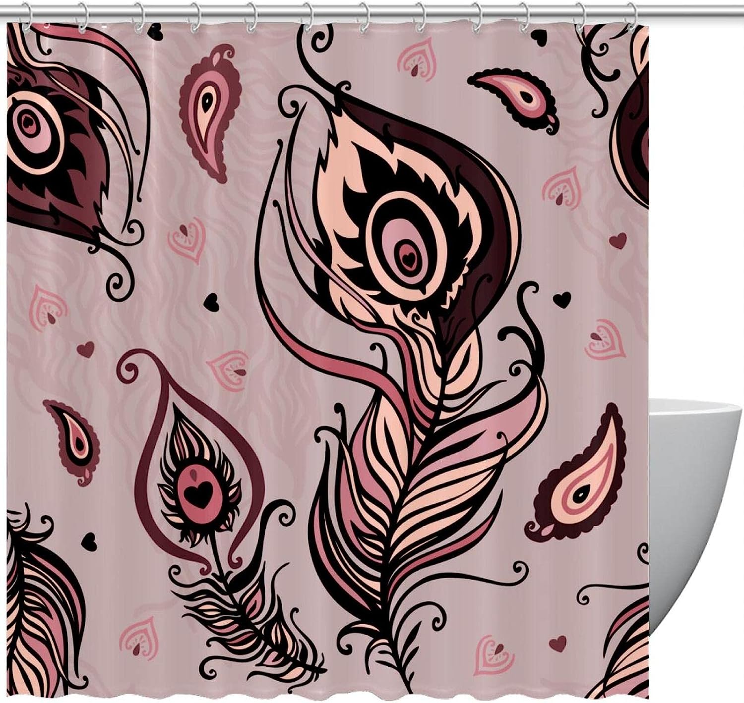 Abstract Pink Peacock Feather Fabric Shower Curtain for Bathroom Decor