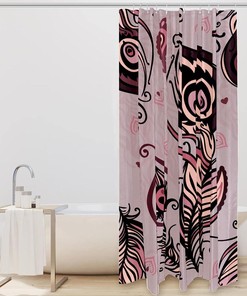 Abstract Pink Peacock Feather Fabric Shower Curtain for Bathroom Decor