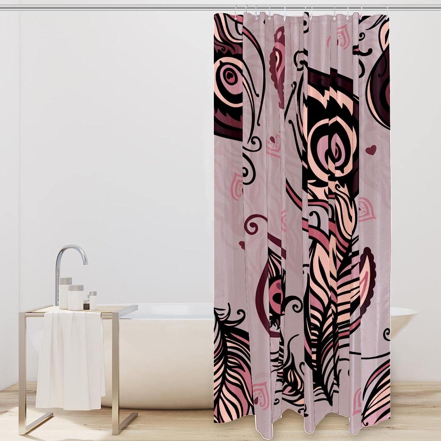 Abstract Pink Peacock Feather Fabric Shower Curtain for Bathroom Decor