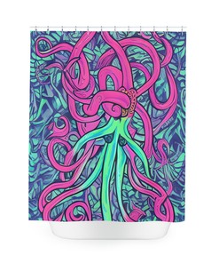 Abstract Purple Octopus Print on Modern AI Art Shower Curtain Design