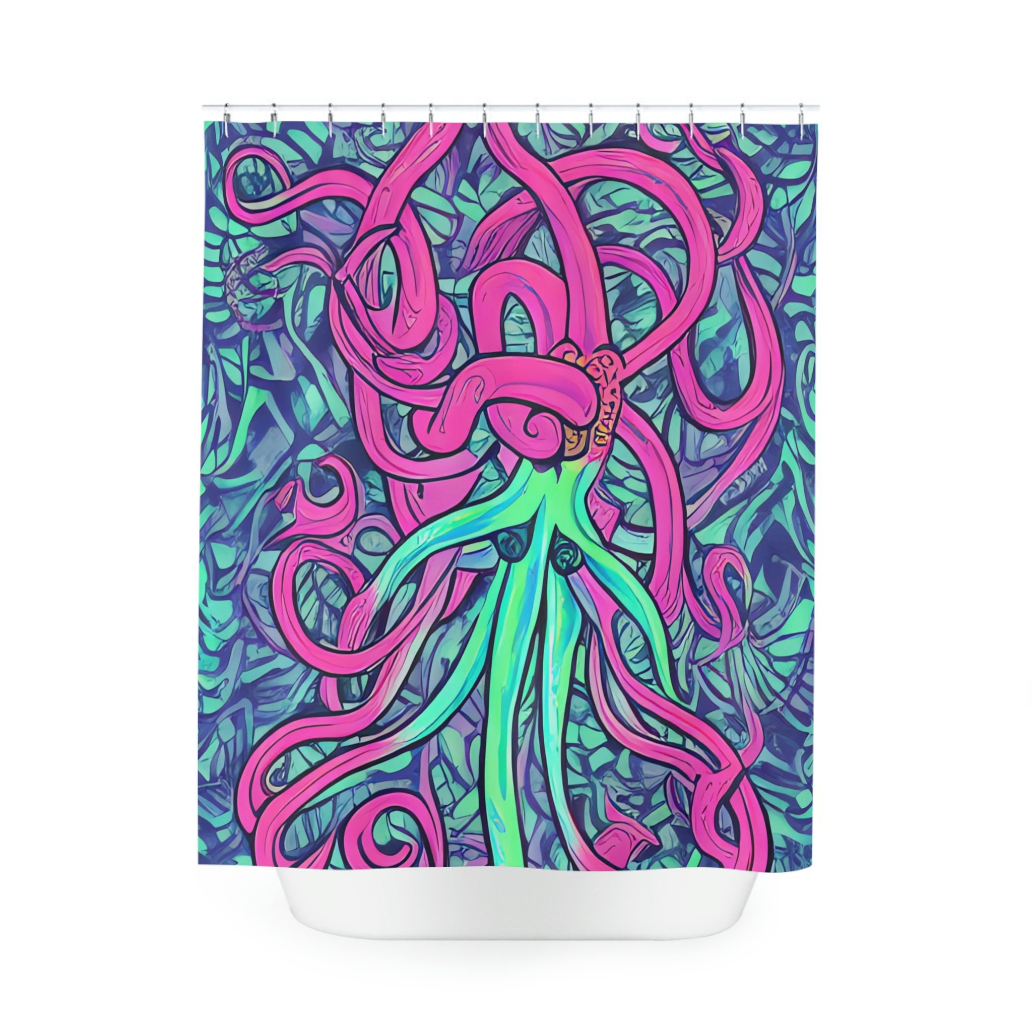 Abstract Purple Octopus Print on Modern AI Art Shower Curtain Design