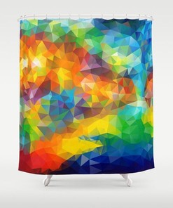 Abstract Rainbow Shower Curtain, Geometric Design With Colorful Polyester Fabric For Modern Bathroom Decor