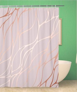Abstract Rose Gold Pattern Floral and Marble Surfaces Shower Curtain with Waterproof Bathroom Decor Curtain