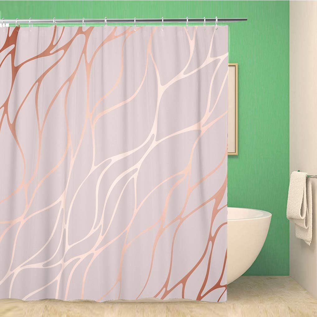 Abstract Rose Gold Pattern Floral and Marble Surfaces Shower Curtain with Waterproof Bathroom Decor Curtain