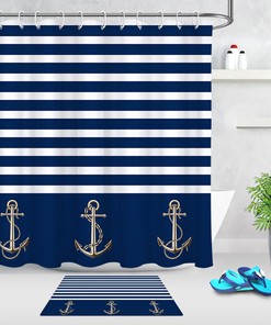 Abstract Sailor Blue Striped Shower Curtain With Unique Design For Bathroom Decor