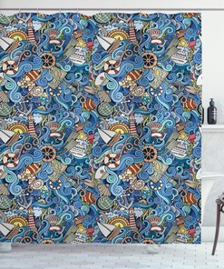 Abstract Sea Shells Print Colorful Shower Curtain For A Beachy Theme In Bathroom