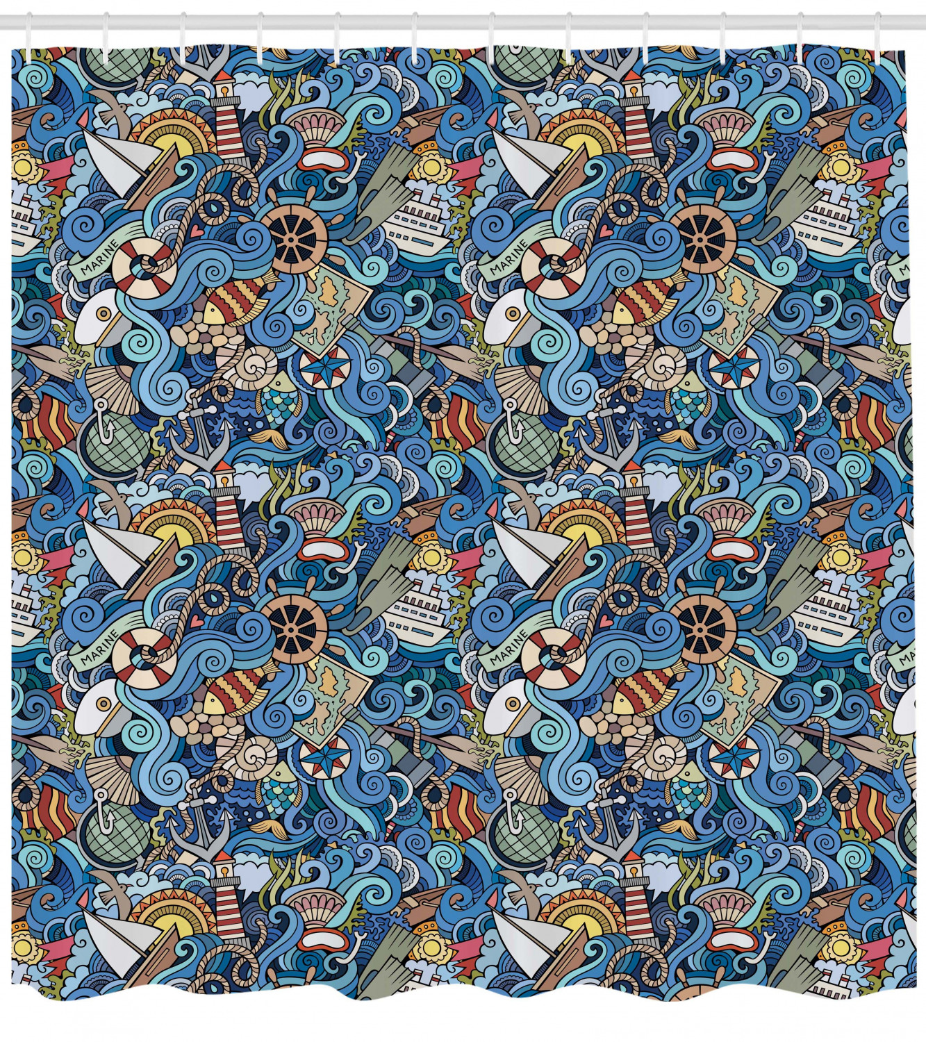 Abstract Sea Shells Print Colorful Shower Curtain For A Beachy Theme In Bathroom - Image 4