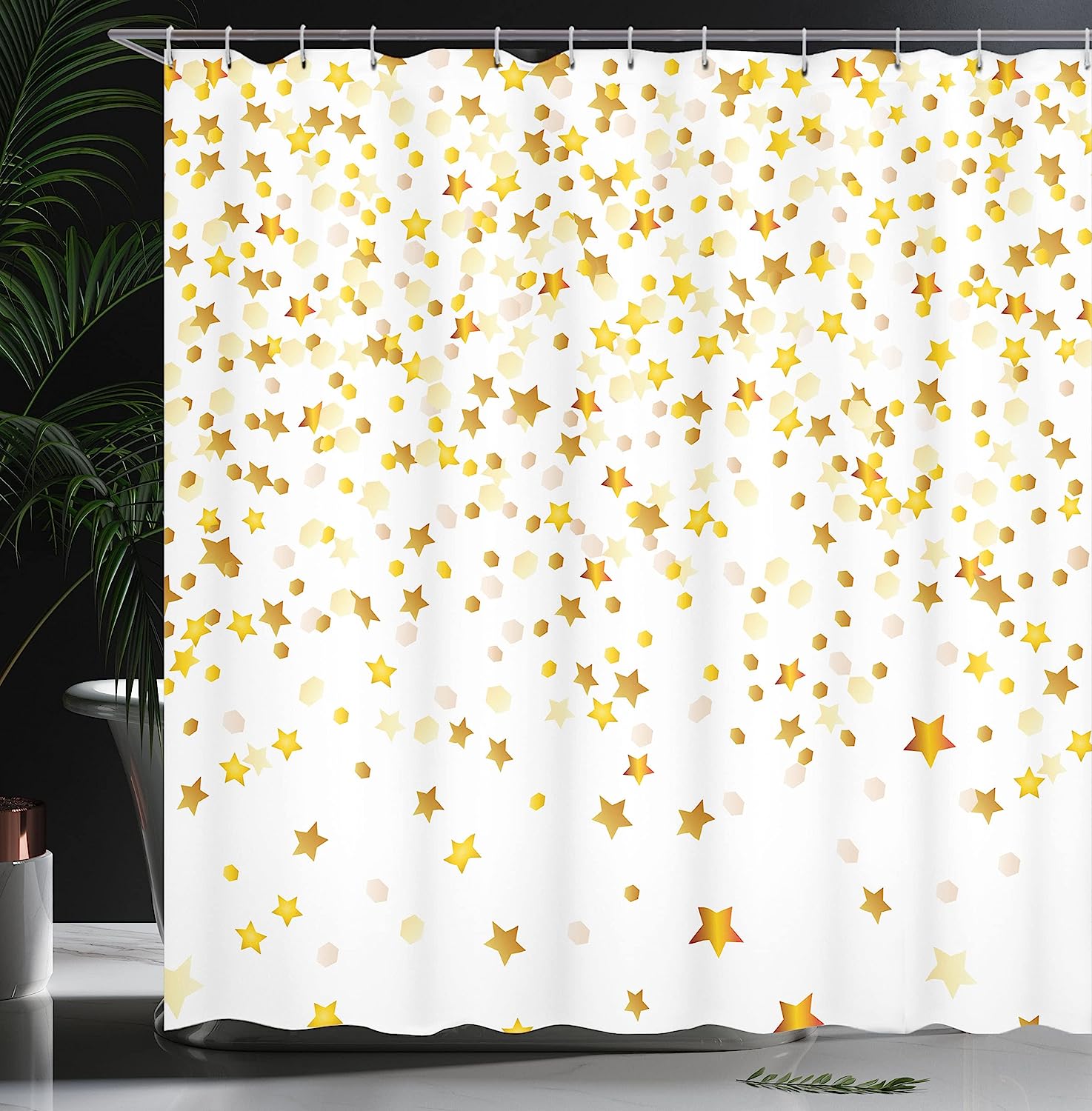Abstract Shower Curtain - Sparsed Dreamy Stars And Spots Geometric Design - Cloth Fabric Bathroom Decorr - Image 3