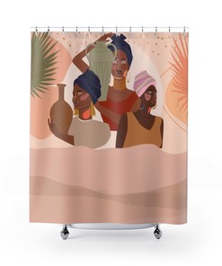 Abstract Shower Curtain With Turban African Women For Minimalist Bathroom Decor