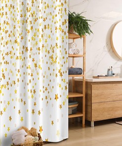 Abstract Stall Shower Curtain - Sparsed Dreamy Stars And Spots Geometric Design - Fabric Bathroom Decorr