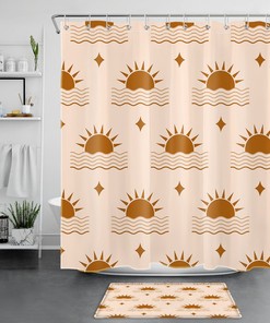 Abstract Star Ocean Sun Mid Century Retro Shower Curtain for Bathroom Decor