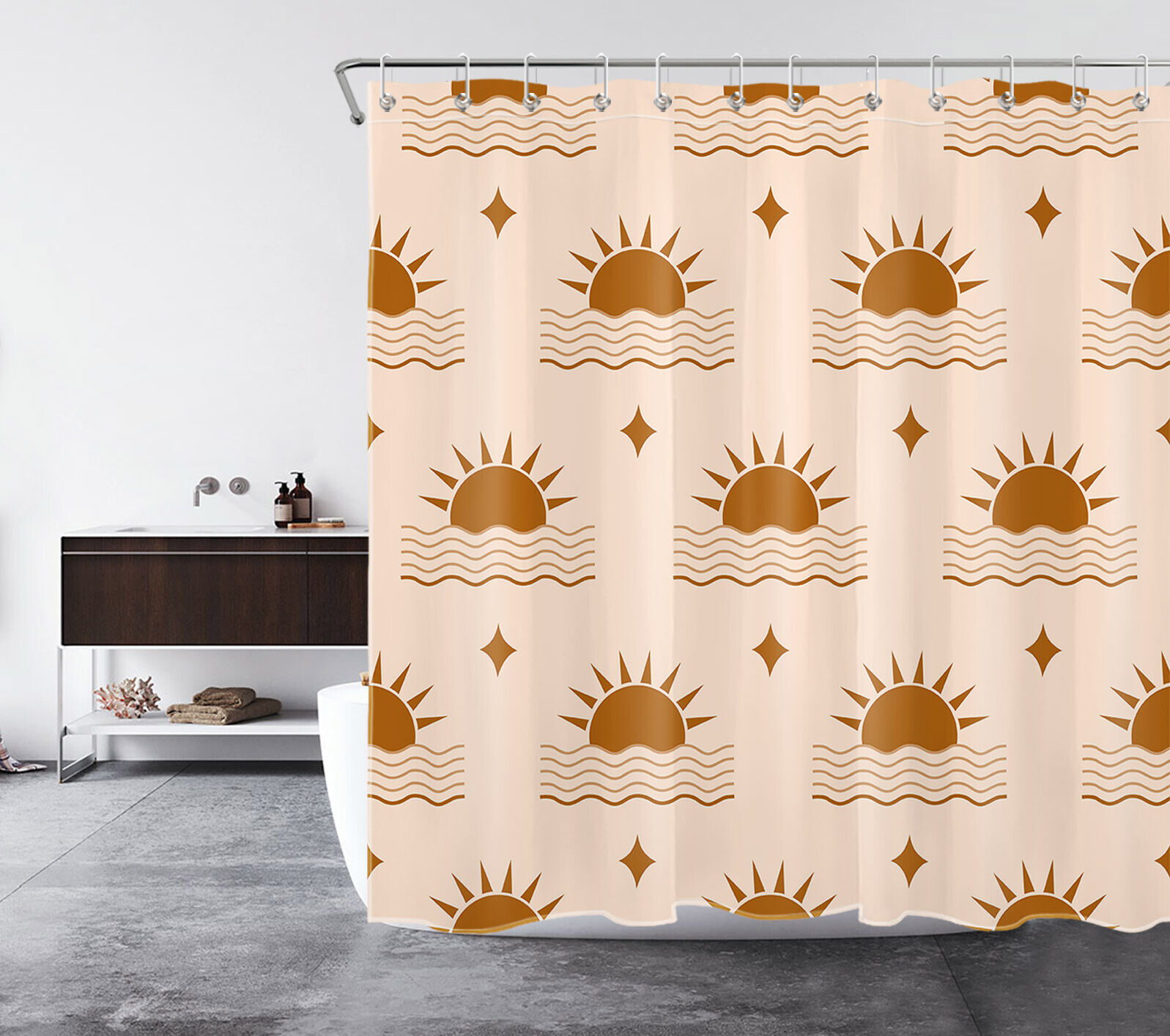Abstract Star Ocean Sun Mid Century Retro Shower Curtain for Bathroom Decor