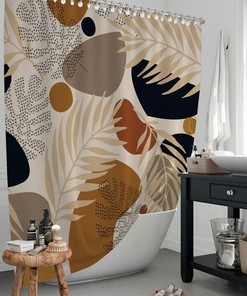 Abstract Stone Art Palm Leaf Print Shower Curtain for Modern Chic Bathroom Decor