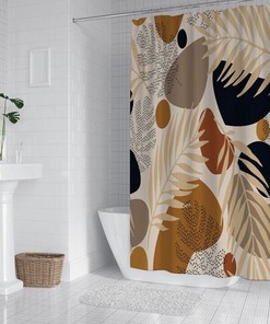 Abstract Stone Art Palm Leaf Print Shower Curtain for Modern Chic Bathroom Decor