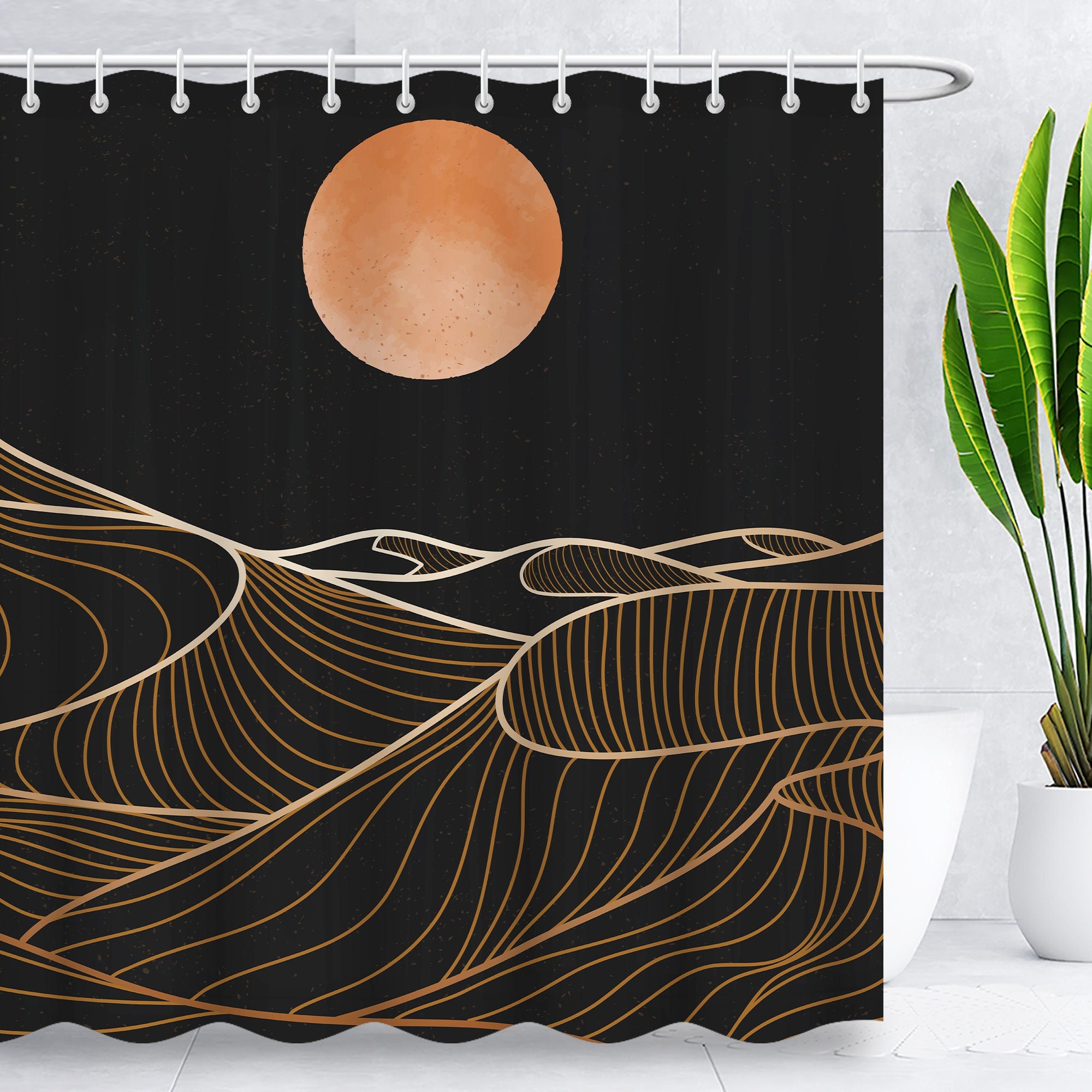 Abstract Sun Boho Shower Curtain For Minimalistic Bathroom Decor