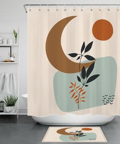Abstract Sun Moon Leaves Stylish Shower Curtain for Modern Baths