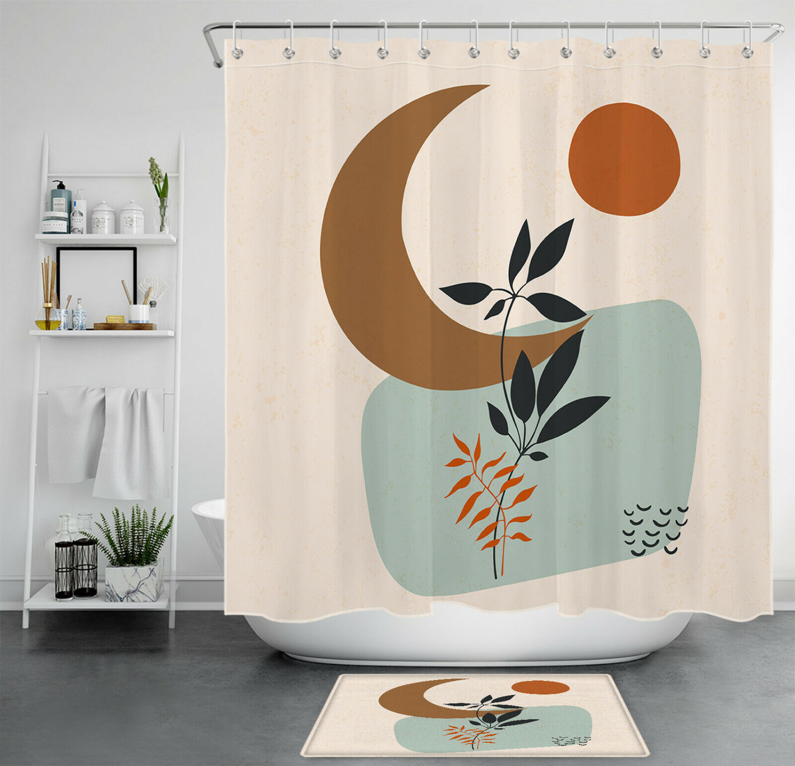 Abstract Sun Moon Leaves Stylish Shower Curtain for Modern Baths