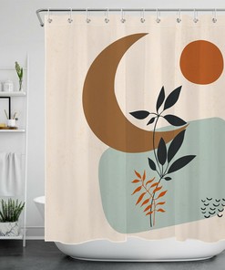 Abstract Sun Moon Leaves Stylish Shower Curtain for Modern Baths