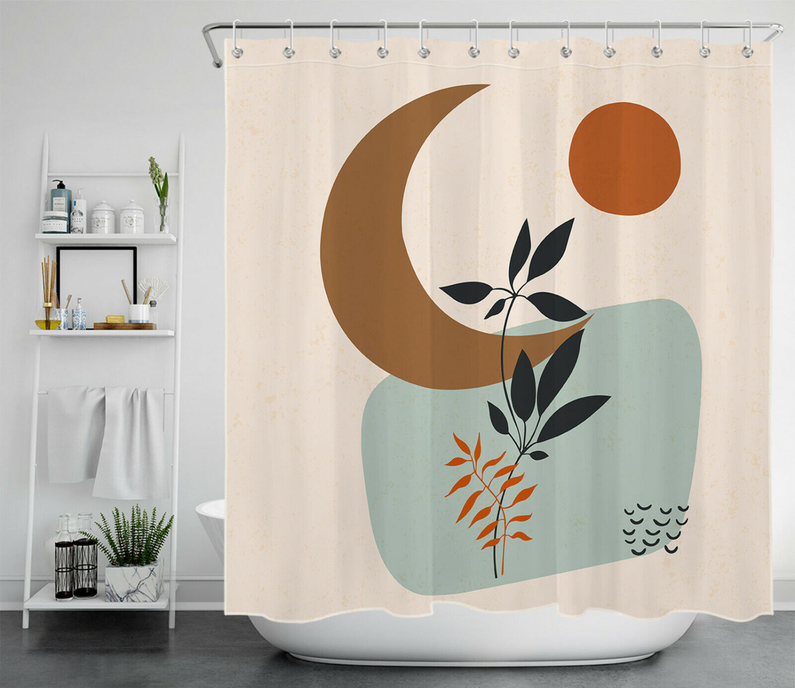 Abstract Sun Moon Leaves Stylish Shower Curtain for Modern Baths