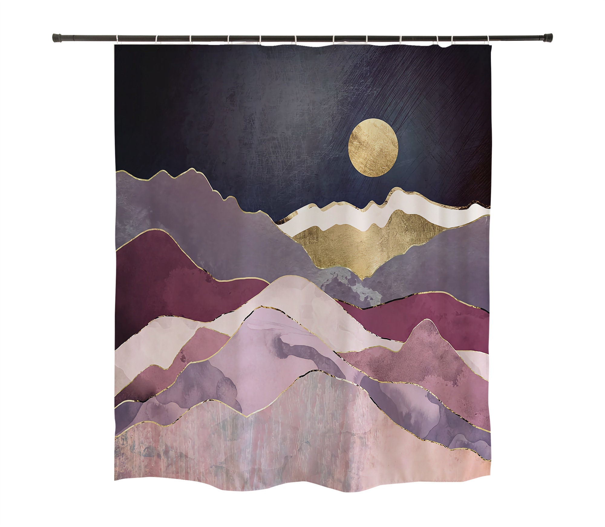 Abstract Sun Mountains Landscape Shower Curtain Waterproof Fabric Home Bathroom Decor