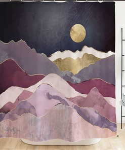 Abstract Sun Mountains Landscape Shower Curtain Waterproof Fabric Home Bathroom Decor