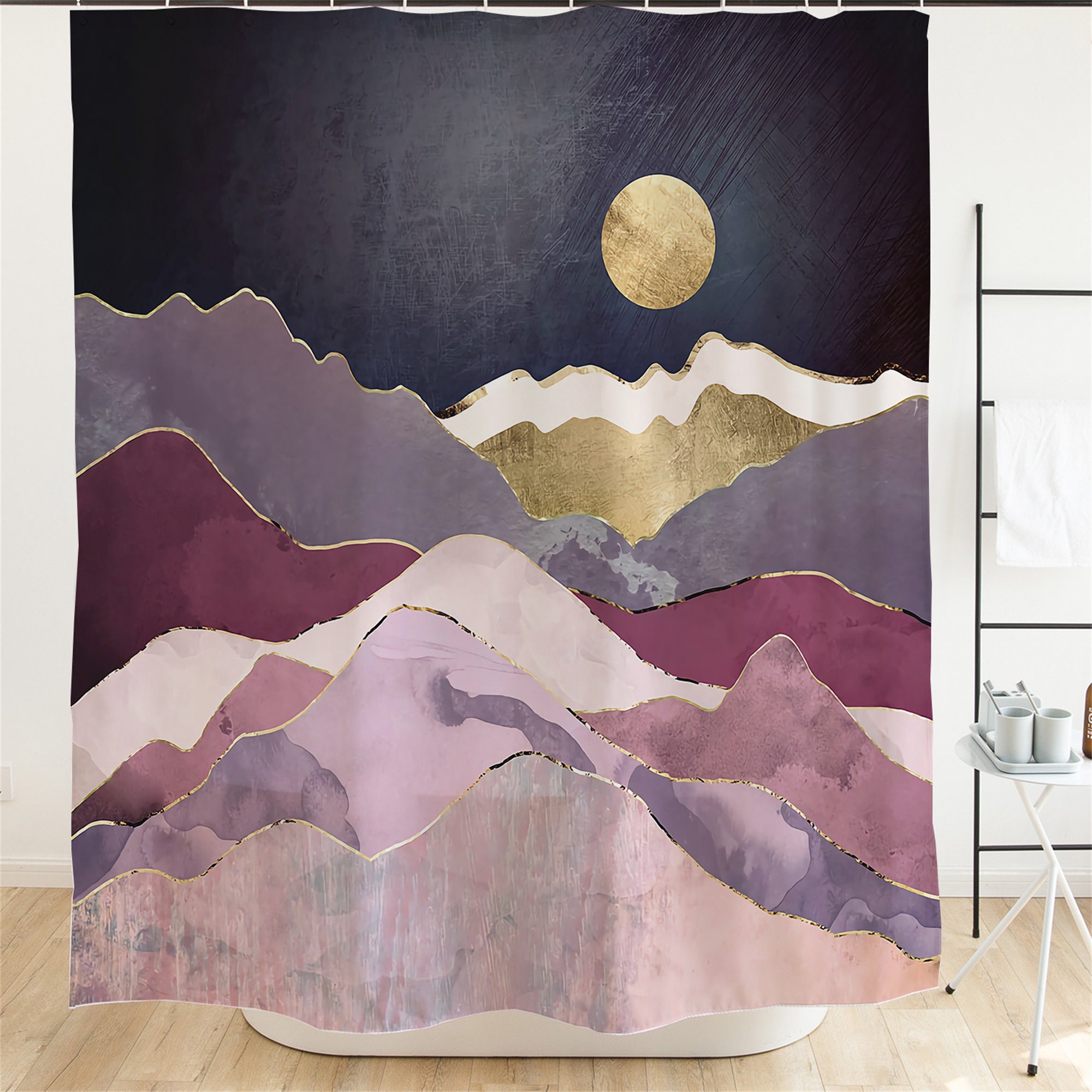 Abstract Sun Mountains Landscape Shower Curtain Waterproof Fabric Home Bathroom Decor
