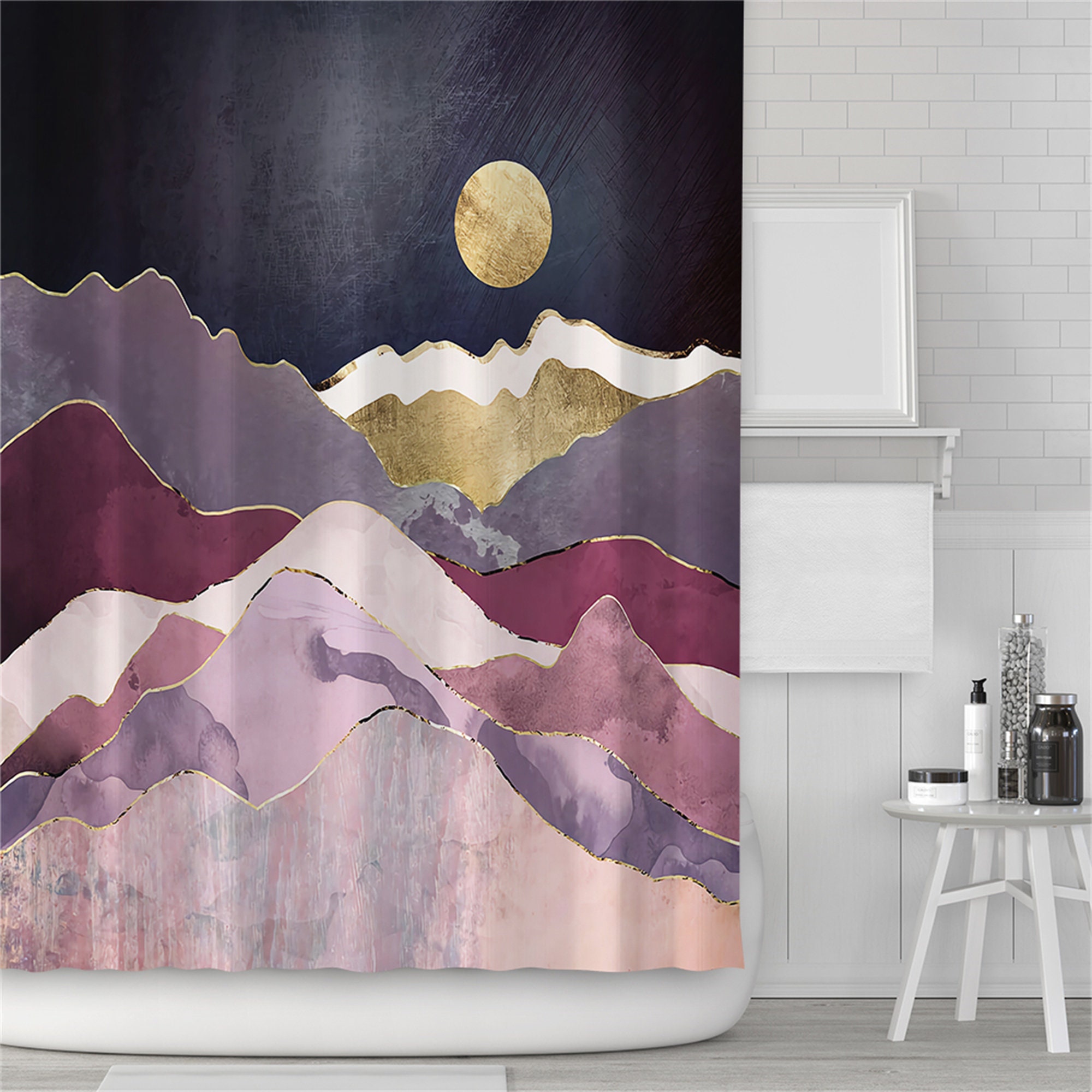 Abstract Sun Mountains Landscape Shower Curtain Waterproof Fabric Home Bathroom Decor