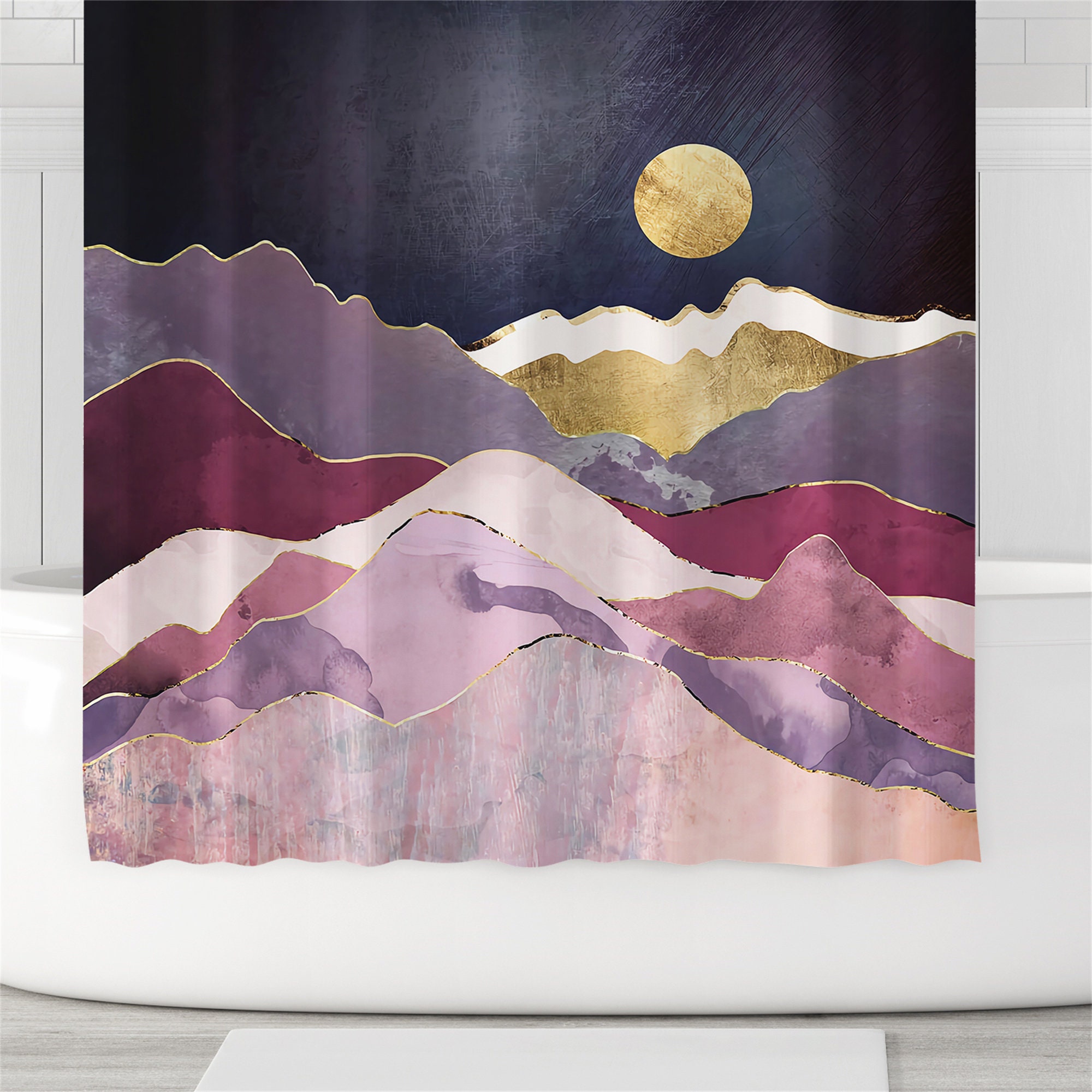 Abstract Sun Mountains Landscape Shower Curtain Waterproof Fabric Home Bathroom Decor